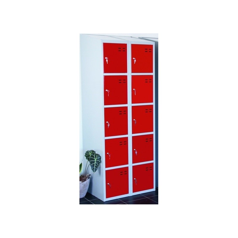 Armoire vestiaire 10 cases petits compartiments Rouge/Gris 10 portes