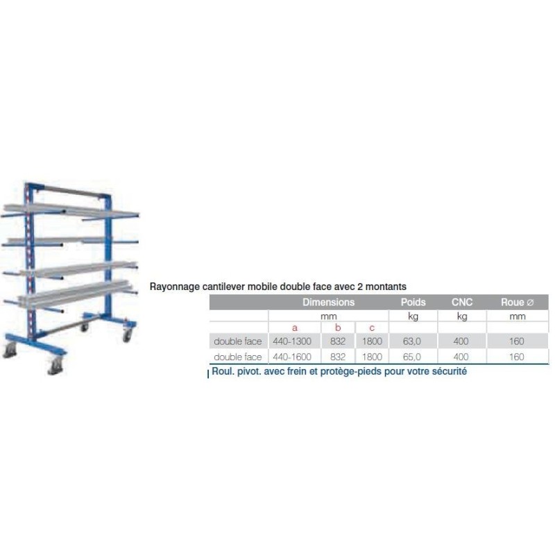 Rayonnage cantilever mobile double face  1600
