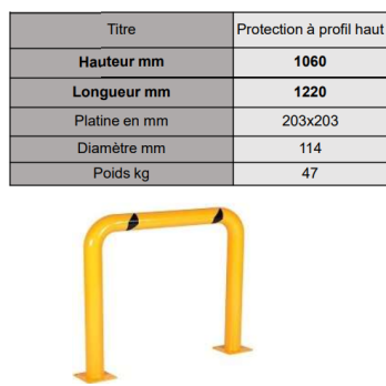 arceau de sécurité entrepôt jaune et noir hauteur 1060 mm