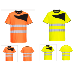t shirt haute visibilité orange ou jaune avec bandes rétro réfléchissantes PW213