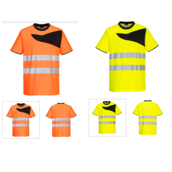 t shirt haute visibilité orange ou jaune avec bandes rétro réfléchissantes PW213