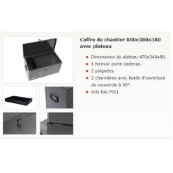 COFFRE DE CHANTIER AVEC PLATEAU  800X380X380