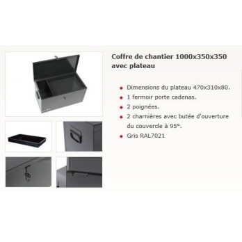COFFRE DE CHANTIER AVEC PLATEAU 1000X350X350