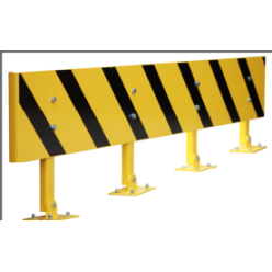 Barrière anticollision sur platines garde-corps réglable en hauteur jaune et noir