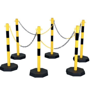 lot de  6 poteaux de sécurité jaune et noir entrepôt avec 6 socles et 25 m de chaîne