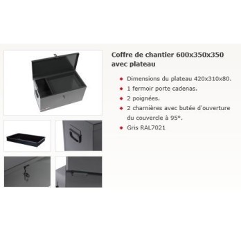 COFFRE DE CHANTIER AVEC PLATEAU 600X350X350