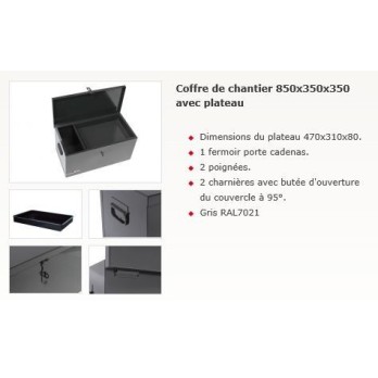 COFFRE DE CHANTIER AVEC PLATEAU 850X350X350