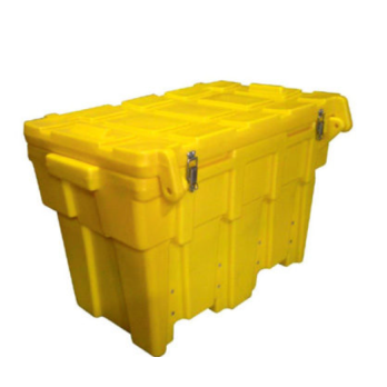 coffre de rangement en plastique 120 litres jaune fermeture cadenas grenouillere 880x610x450 mm