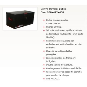 COFFRE SECURISE NOIR  COFFRES TRAVAUX PUBLICS A SECURISATION  RENFORCEE 930X472X450