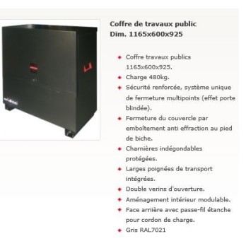 COFFRE SECURISE NOIR AVEC PIEDS COFFRES TRAVAUX PUBLICS A SECURISATION  RENFORCEE 1165X600X925