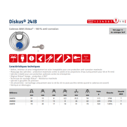 CADENAS ABUS DISKUS 24IB EXTERIEUR varie lar50xhaut51xep25 mm 2 cles (commande x 6 minimum)