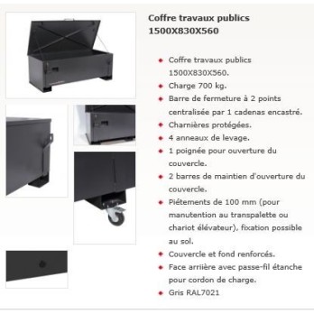 COFFRE TRAVAUX PUBLICS  A SECURISATION RENFORCEE 1500X830X560