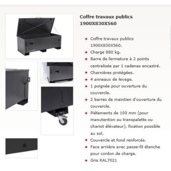 COFFRE TRAVAUX PUBLICS  A SECURISATION RENFORCEE 1900X830X560