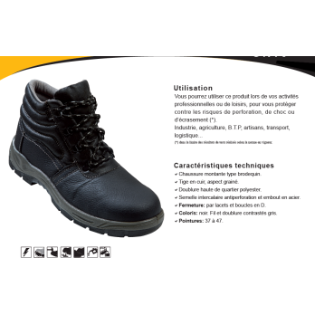 Chaussures de sécurité Cuir S3SRC pointure du 35 au 48 GR350