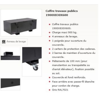 COFFRE TRAVAUX PUBLICS 1750X830X830/520
