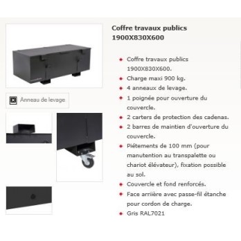 COFFRE TRAVAUX PUBLICS 1900X800X600
