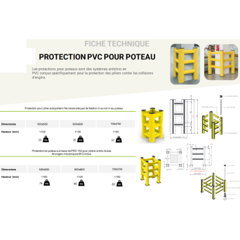 Protection de poteau sans fixations modulable 500x500x1100 mm ou 600x600 ou 700 x700
