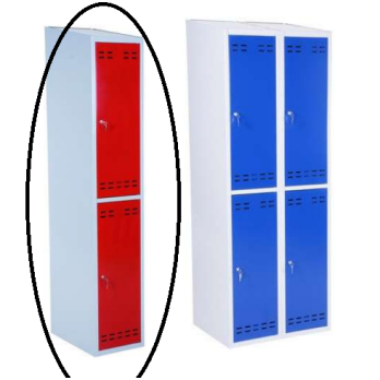 Vestiaire livré démonté 1 colonne 2 portes rouge ou bleu avec montants gris