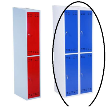 Vestiaire 2 colonnes 2 portes  livré démonté rouge ou bleu avec montants gris