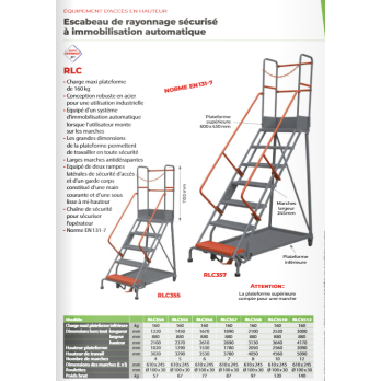 Escabeau industriel mobile 10 marches hauteur plateforme 2560 mm