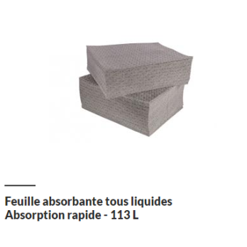 Absorbant polypropyléne Net Absorb en feuilles ( carton de 100 feuilles soit 113 litres d'absorption )