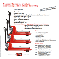 Transpalette manuel court fourches COURTES 900 mm et Larges 685 mm 2T5