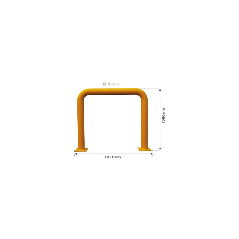 Arceau de protection jaune en acier sur platine pour sécurité entrepôt longueur 1M30 x hauteur 1M080