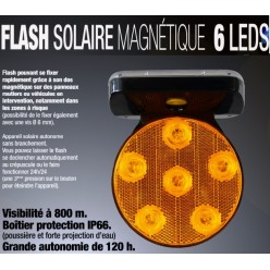 Spot Flash solaire magnétique 6 LEDS autonome visibilité à 800M