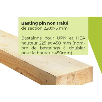Bastaing bois pour protection entrepôt 220x75x3000 mm  pin non traité