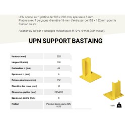 support de madrier bois UPN Hauteur 225 mm platine 200x200 mm acier jaune protection entrepôt