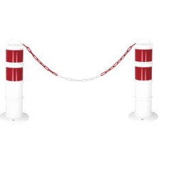 kit 2 poteaux avec chaine de signalisation réfléchissant la nuit rouge blanc chaine 10M maillons