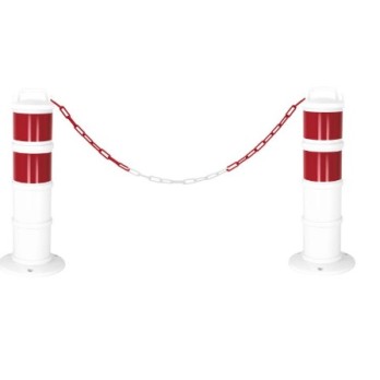 kit 2 poteaux avec chaine de signalisation réfléchissant la nuit rouge blanc chaine 10M maillons