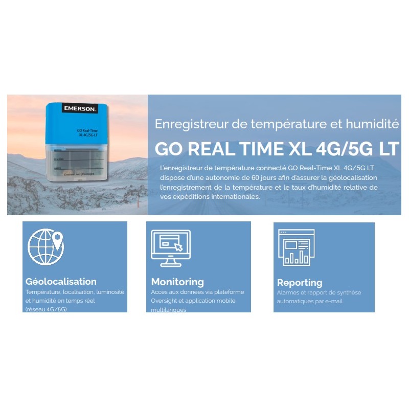 Enregistreur de température et humidité et géolocation connecté en temps réel EMERSON Go real time XL 4G/5G LT