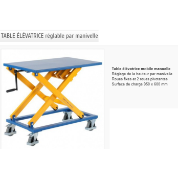 Table élévatrice mobile manuelle hauteur levage 410-1000 mm capacité 300 kg
