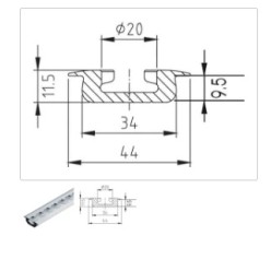 Rail AERO Alu à ailettes encastrable fin – 2m