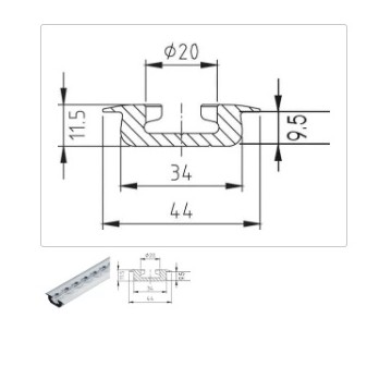 Rail AERO Alu à ailettes encastrable fin – 2m