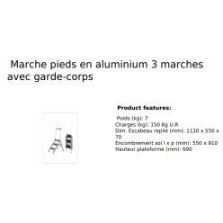 Marche pieds en aluminium 3 marches professionnel mise en rayon archives bureau