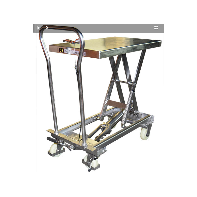 Table élévatrice MOBILE en inox 304 alimentaire et pharma charge 200 kg 830x500 mm Table élévatrice MOBILE en inox 304 alimentaire et pharma charge 200 kg 830x500 mm