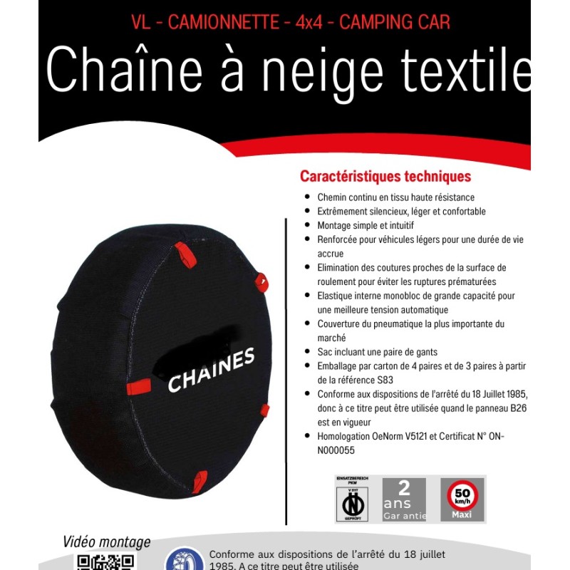 PAIRE DE CHAINE DE NEIGE TEXTILE CAMION chaussettes PL S170 13R22,5