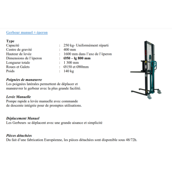 copy of Gerbeur manuel avec éperon porte-bobine charge 250 kg