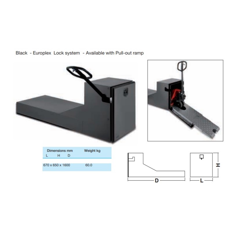 COFFRE PORTE TRANSPAL. NOIR,AC. P/POUDRE,RAMPE EXTR. 1 EUROPLEX-2MM 670X650X1600