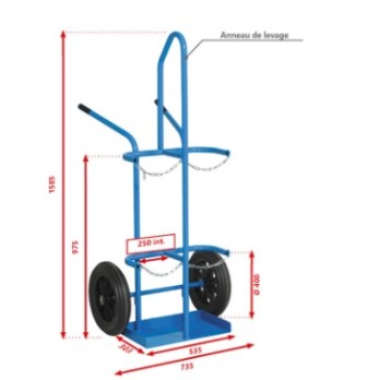 Chariot 2 bouteilles 735 x 1585 B50 gaz avec anneau de levage