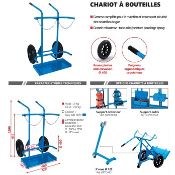 CHARIOT DE MANUTENION POUR 2 BOUTEILLES GAZ B50 diamètre maxi 315