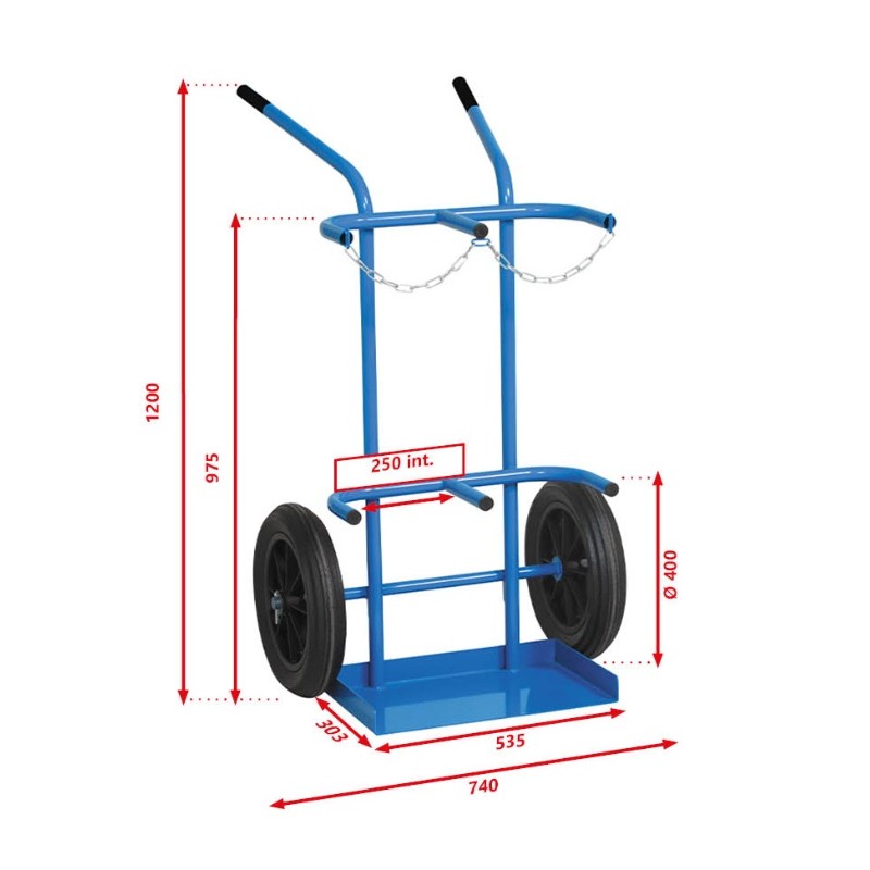 CHARIOT de MANUTENTION 2 BOUTEILLES DE GAZ  B50 DIAMETRE 250 maxi