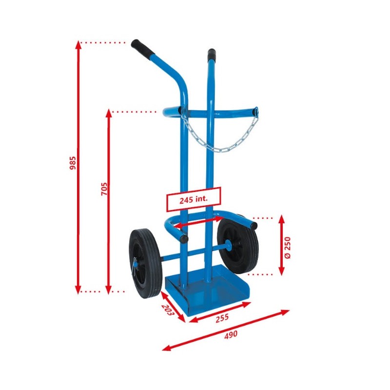 Chariot DE MANUTENTION POUR 1 bouteille GAZ B20 490 x 985 MM