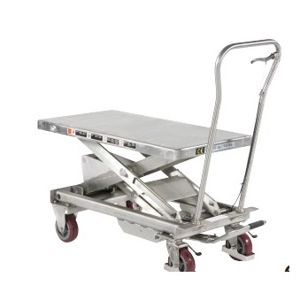 TABLE ELEVATRICE MOBILE ALUMINIUM INOX 1010X520 MM CHARGE 300 KG POUR LE PHARMACEUTIQUE