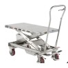 TABLE ELEVATRICE MOBILE ALUMINIUM INOX 1010X520 MM CHARGE 300 KG POUR LE PHARMACEUTIQUE