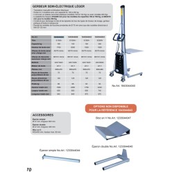 Gerbeur semi electrique charge 100 kg avec option possible bloc en V éperon porte bobine