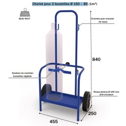 CHARIOT PORTE BOUTEILLES B5 GAZ DIAM 150 X 2