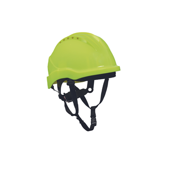 Casque de sécurité avec mentonnière ventilé haute visibilité jaune fluo